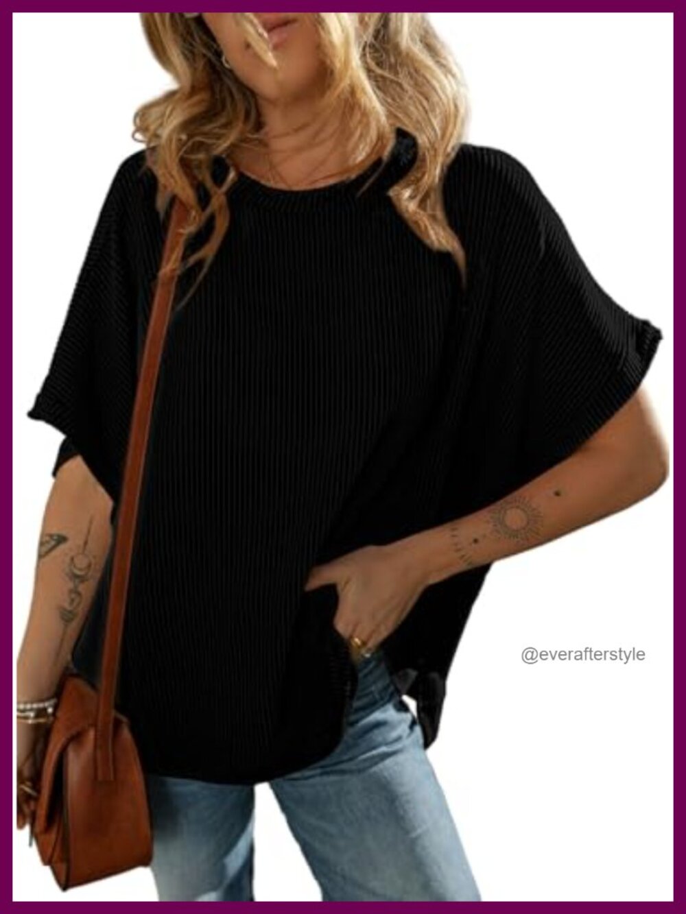 Oversized Short Sleeve Knit Tunic Top Loose Fit Women's Texture Blouse